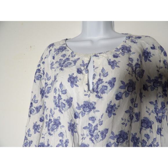 Como Blu Womens Top 3X Blue White Floral Prairie Cottage Core Cinch Waist - Picture 10 of 12